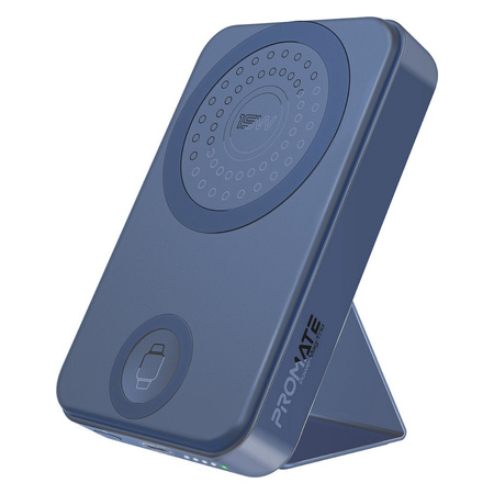Promate PowerMag-Trio 10000mAh MagSafe-Compatible Power Bank with Apple Watch Charger, Navy
