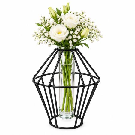 Tube Glass Planter Terrarium with Geometric Black Metal Stand