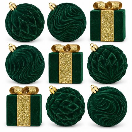 Christmas Balls Elegant Ornaments Dark Green/Gold Set Of 9 Pcs Diam. 7 cm