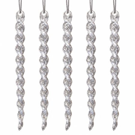 Christmas Clear Glitter Twisted Icicle Ornaments H. 14 cm Set Of 24 Pcs