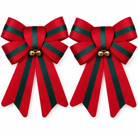 Livarno Red and Green Christmas Decorative Bows with Gold Bells Set Of 2 Pcs 17 cm