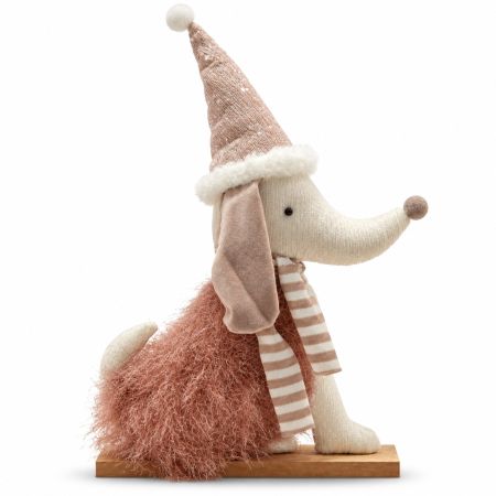 Christmas Sitting Dog Decoration with Hat & Scarf 40 x 22 cm