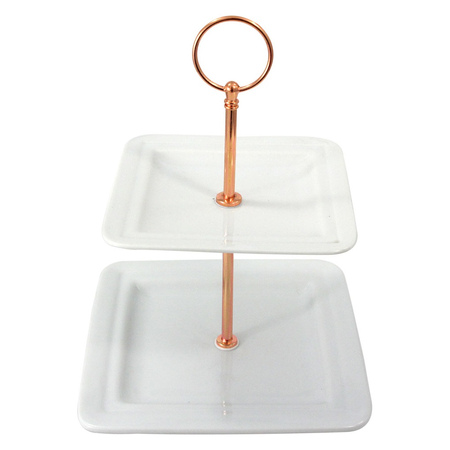 2-Tier Square Food Stand - White/Copper - 17 x 17 x 23 cm