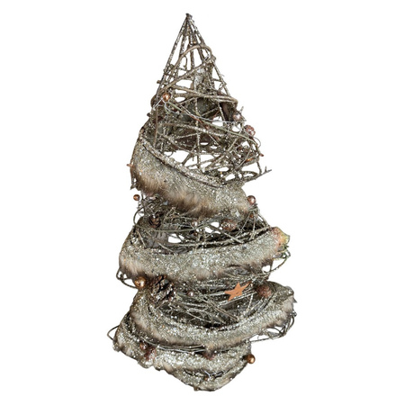 Decorative Rattan Christmas Tree with Pine Cones and Faux Fur - Natural - 56 cm