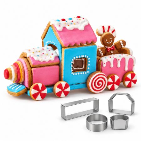 CWC Cook With Color 3D Christmas Train Cookie Cutter Set Of 14 Pcs