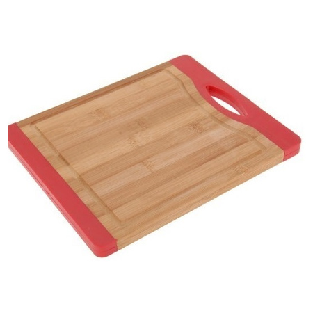 Bamboo Cutting Board with TPR Edge - Red - 27 x 22 x 1.6 cm