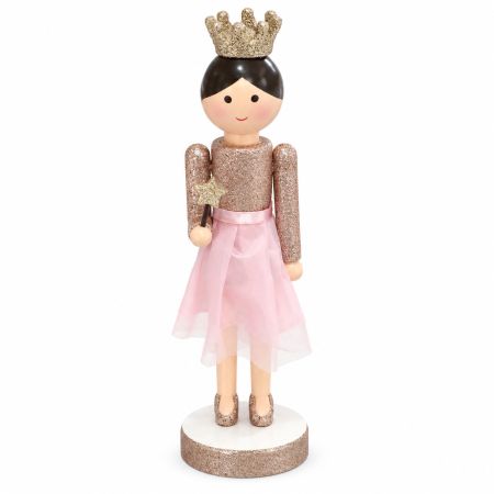 Wooden Christmas Ballerina With Star Wand Pink H. 25 cm