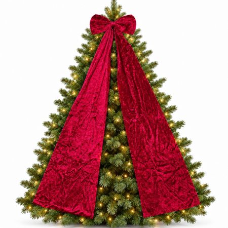 Large Velvet Long Tail Christmas Bow Burgundy 184 cm