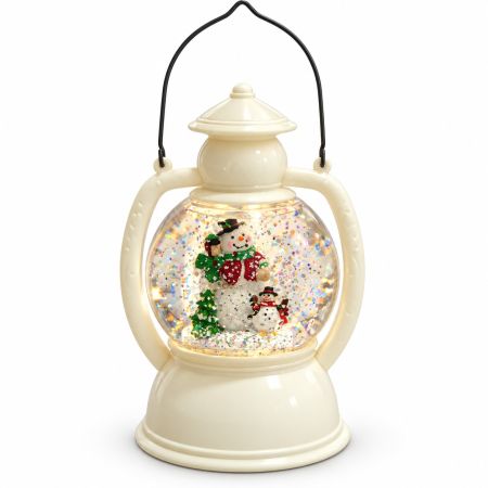 Alpine White Christmas Snow Globe Lantern With Warm White Led Light 12.7 L x 10.16 W x 15.24 H cm