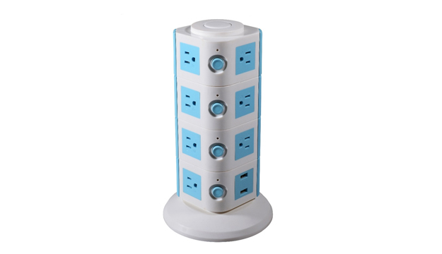 4 Layers Multi Plug Socket Tower With USB Port - Blue - Makhsoom