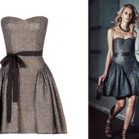 BCBG Metallic Black Kimmy Ruffled Metallic Lace Dress With Satin Black Belt  Size: Medium - Makhsoom