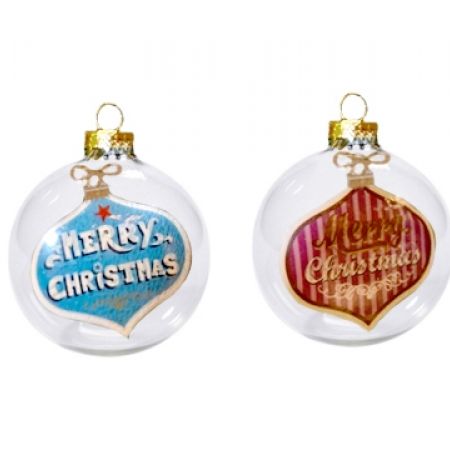 Itemz Hanging Glass Christmas Ball Decoration With Heart Design 7 cm - Blue