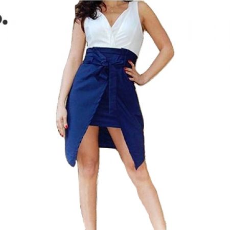 Showpo White & Navy Blue Mini Dress With Belt For Women Size: Small -  Makhsoom