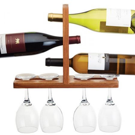 KitchenCraft BarCraft Wood Wall Mounted Wine Glass & Bottle Rack 35 x ...