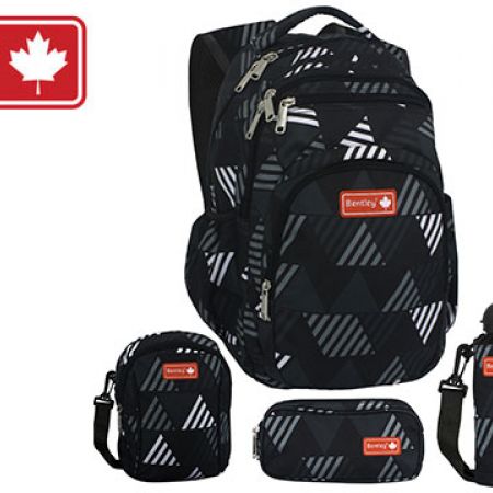 Bentley Set Of Black Grey Triangles School Bag With Pencil Case