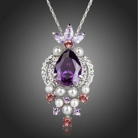 Swarovski Purple Fish Necklace With Emitation Pearls For Women