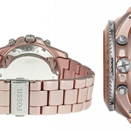 Fossil Stella Peach Aluminum Chronograph Round Watch For 