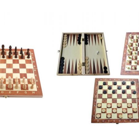 Portable 3-in-1 Wooden Folding Chess, Checkers, Backgammon Board Game ...