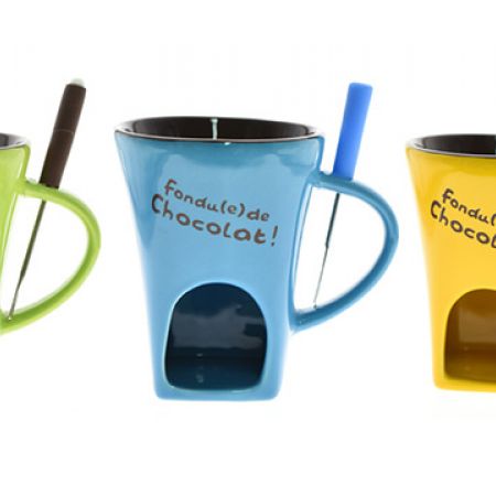 Tasse à Chocolat Fondue Avec Bougie - Céramique, Inclut Fourchette - Pour Fondue Personnelle Chocolat Ou Fromage - Idée Cadeau