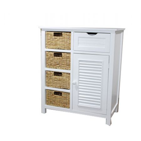 Artex White Wooden Cabinet With Drawer Cupboard 4 Baskets