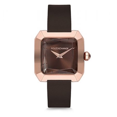 Polo Exchange PX0023L-05 Leather Square Brown Watch For Women