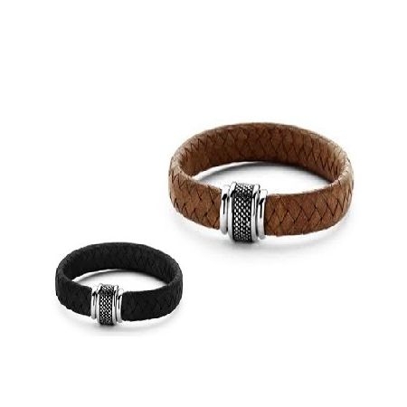 Frank Leather & Stainless Steel Braided Bracelet For Men - Black
